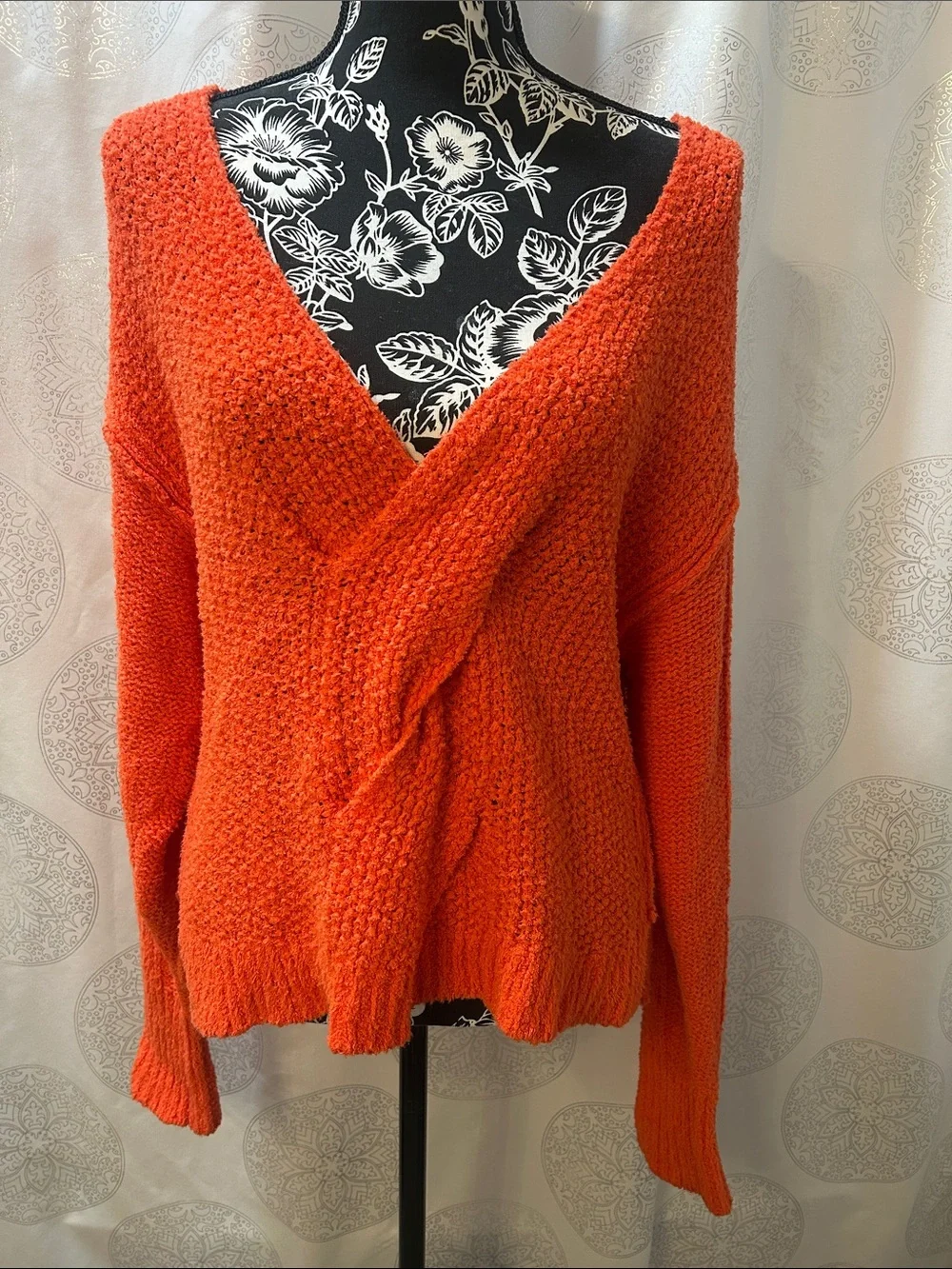 Free People Coco V-neck Sweater Oversized Chunky Orange Fall Boho Women Medium M